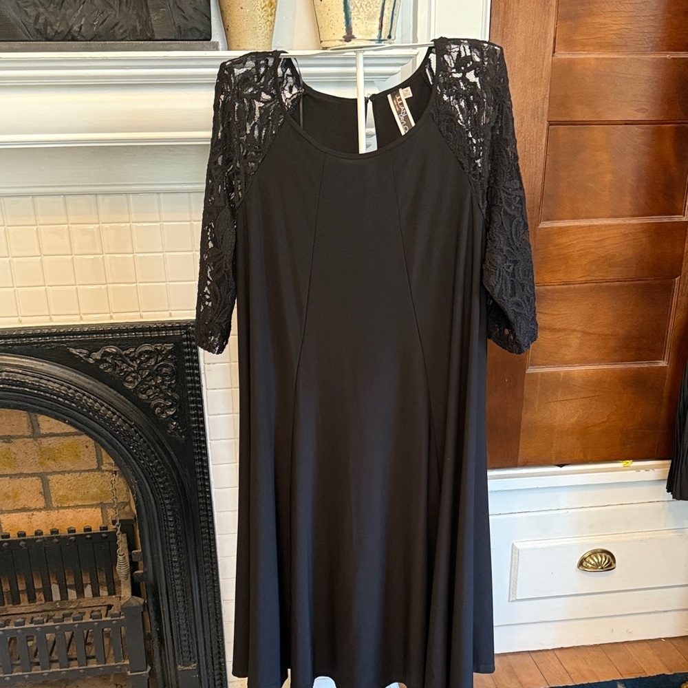 Julian Taylor Black Dress with Lace Sleeves- worn‎ twice